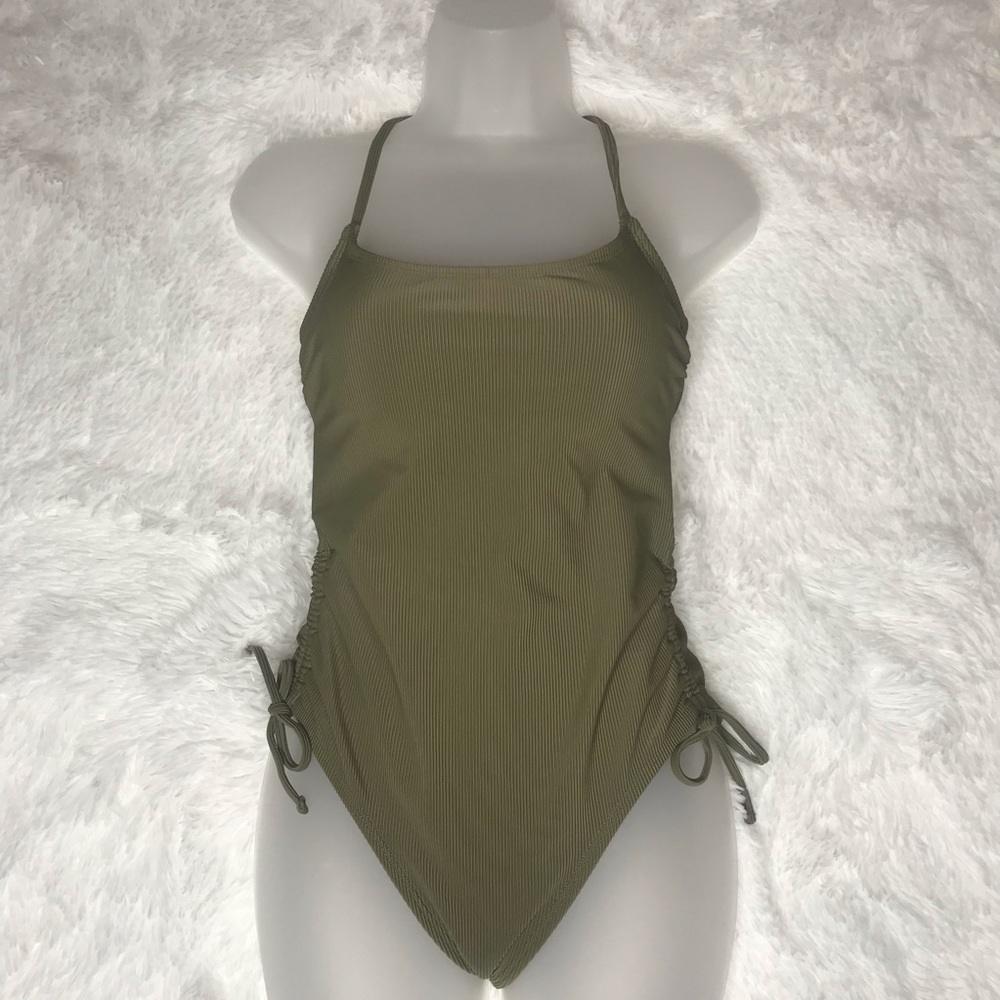 Xhilaration olive green one piece swimsuit size M